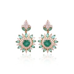 Set in 18K Gold, natural Zambian Emerald & Yellow  Diamonds Dangle Earrings