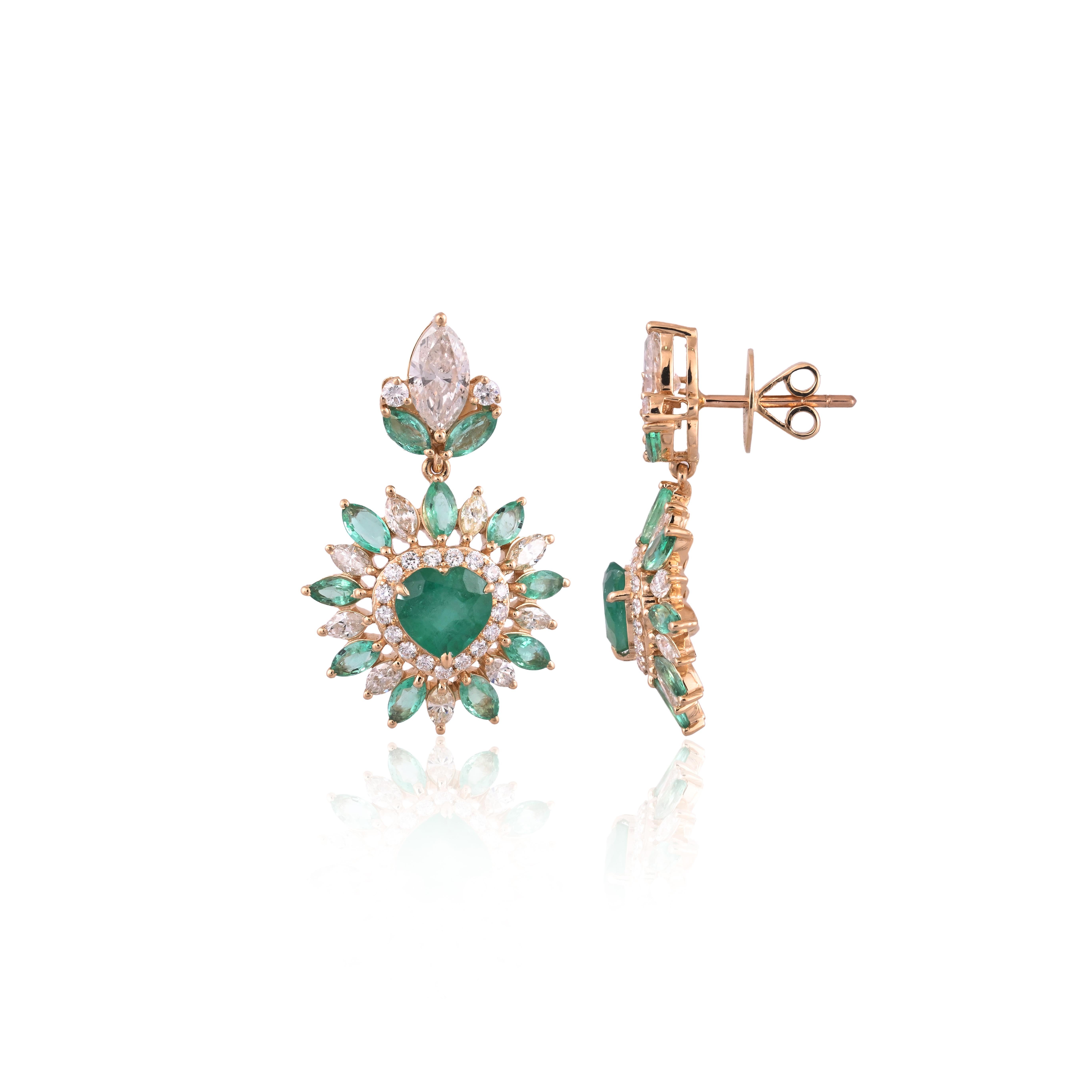 Set in 18K Gold, natürlicher sambischer Smaragd & Gelb  Diamanten Ohrringe baumeln (Moderne) im Angebot