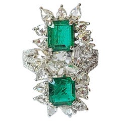 Set in 18K Gold, Natural Zambian Emeralds & Rose Cut Diamonds Cocktail Ring