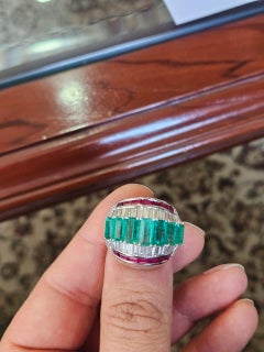 Set in 18K Gold, natural Zambian Emeralds, Rubies & Tapered Diamonds Band Ring