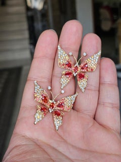 Set in 18K Gold, Orange & Yellow Sapphires & Diamonds "Butterfly" Stud Earrings