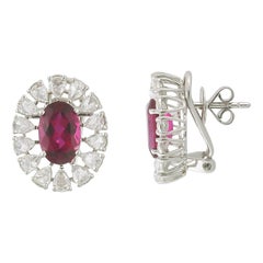 18 Karat Gold Oval Natural Tourmaline and Rose Cut Diamonds Stud Earrings