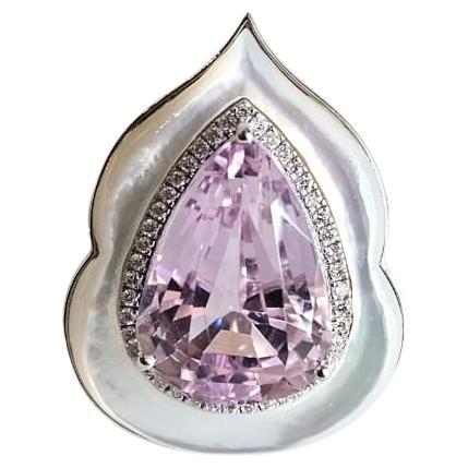 Set in 18K Gold, Pink Kunzite, Mother of Pearl & Diamonds Engagement Ring