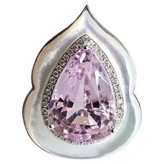 Set in 18K Gold, Pink Kunzite, Mother of Pearl & Diamonds Engagement Ring