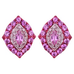 Ohrstecker aus 18-karätigem Gold und rosa Rhodium, mit rosa Saphiren und Diamanten im Rosenschliff