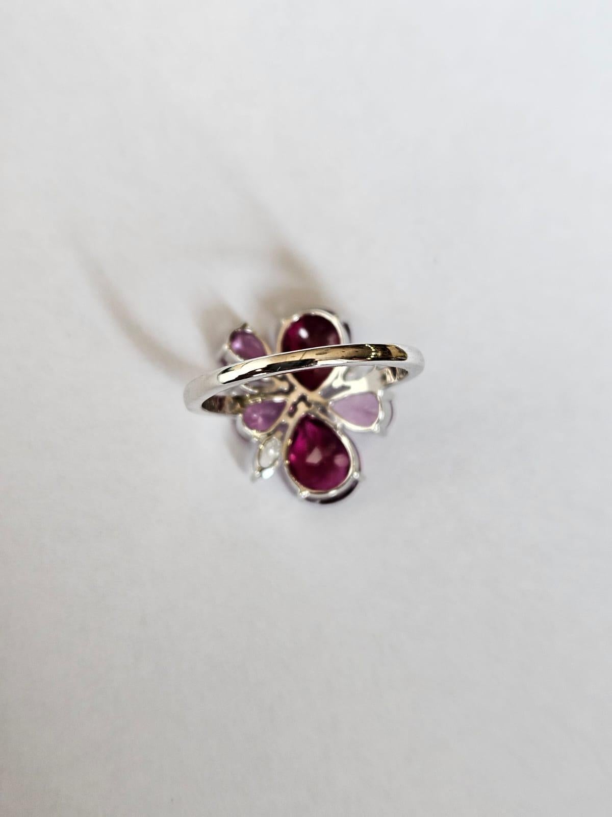 Set in 18K Gold, Pink Sapphire, Tourmaline & Rose Cut Diamonds Cluster Ring For Sale 1