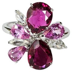 Set in 18K Gold, Pink Sapphire, Tourmaline & Rose Cut Diamonds Cluster Ring