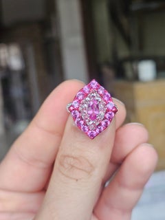 Set in 18K Gold & Rhodium, Pink Sapphires & Rose Cut Diamonds Engagement Ring