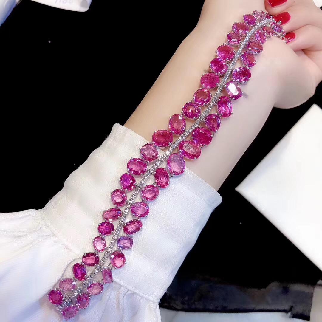 Modern Set in 18 Karat Gold, Rose Cut Pink Sapphire and Diamonds Flexible Bracelet
