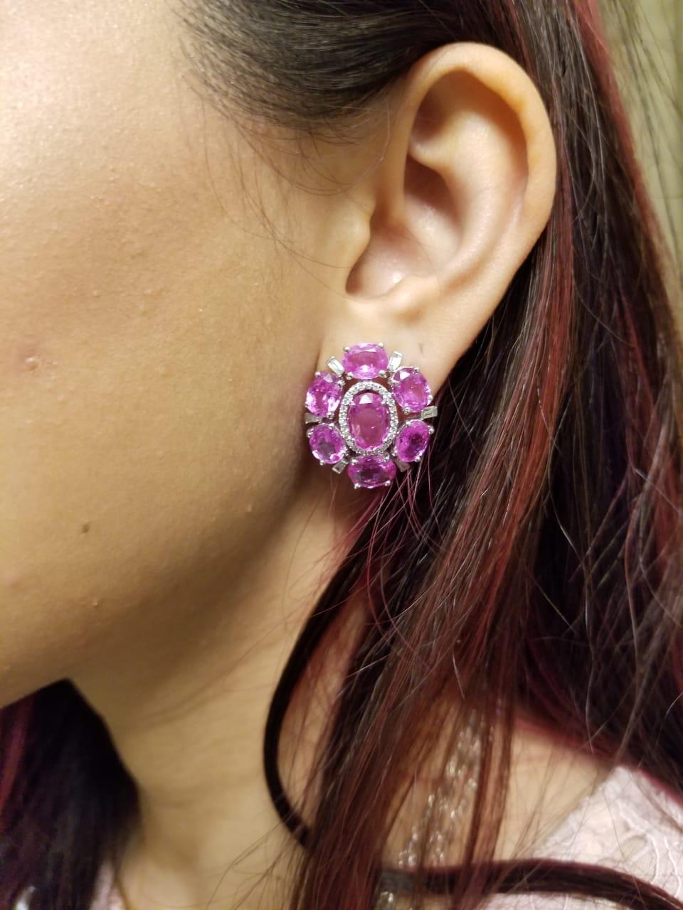 Modern Set in 18K Gold, Rose Cut Pink Sapphire from Madagascar & Diamonds Stud Earrings