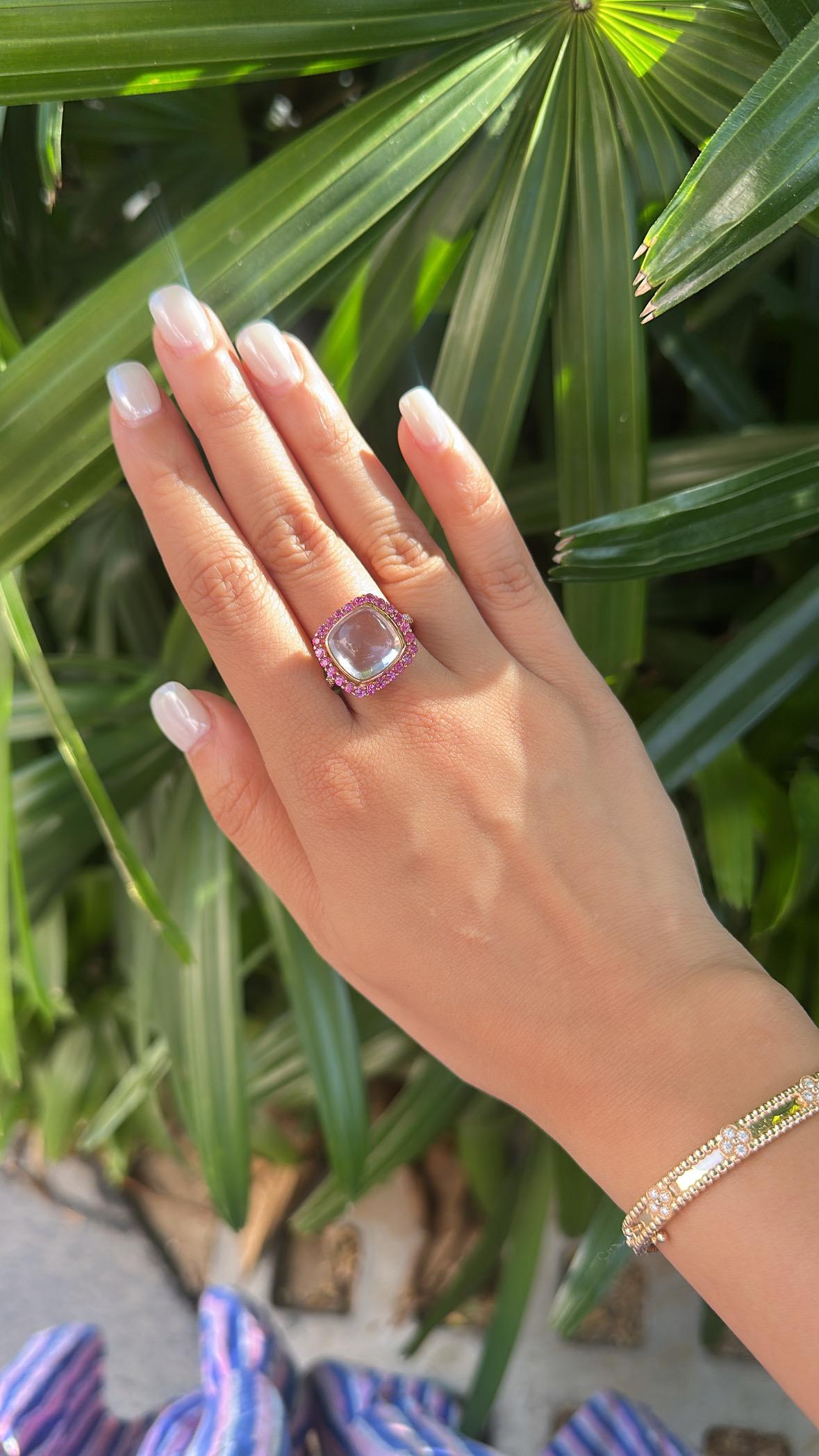Anello di fidanzamento in oro 18 carati, quarzo rosa, zaffiri rosa e diamanti in vendita 5