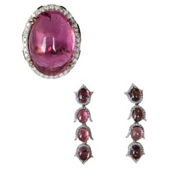 Set in 18K Gold, Rubellite Cabochon Ring 
Rubellite Cabochon Chandelier Earring