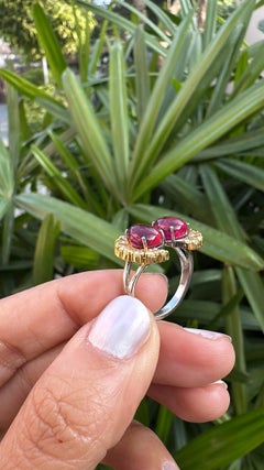 Set in 18K Gold, Rubellite Cabochons & Yellow Diamonds Dome Engagement Ring