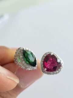 Set in 18k Gold, Rubellite & Tsavorite & Diamonds Toi Et Moi Engagement Ring