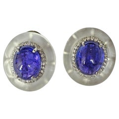 Boucles d'oreilles en or 18 carats, cabochon de tanzanite, cristal de roche et diamants