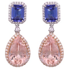 Set in 18K Gold, Tanzanite, Morganite & Rose Cut Diamonds Dangle Earrings