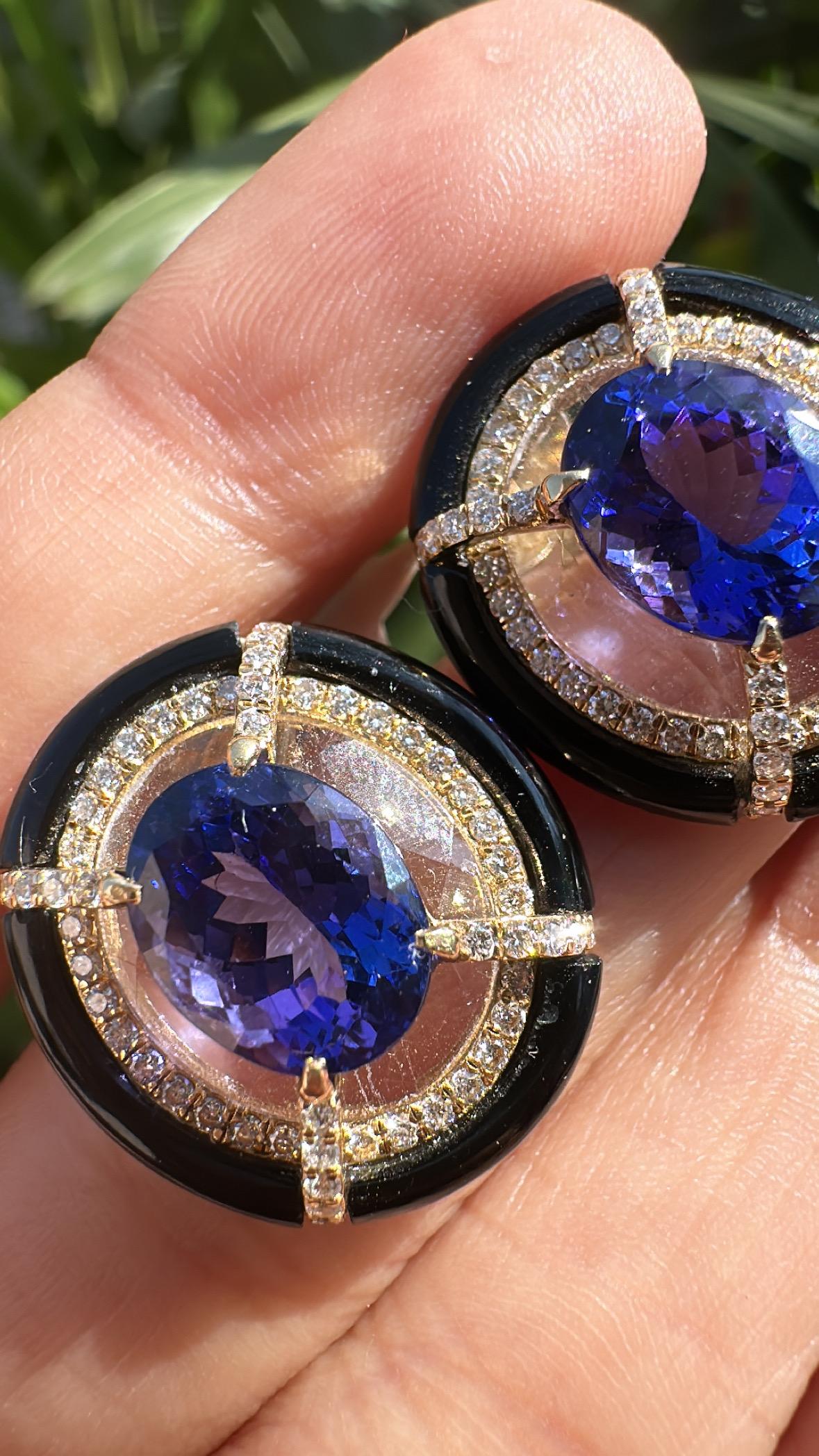 Orecchini con montatura in oro 18 carati, tanzanite, cristallo di rocca, onice nera e diamanti in vendita 6