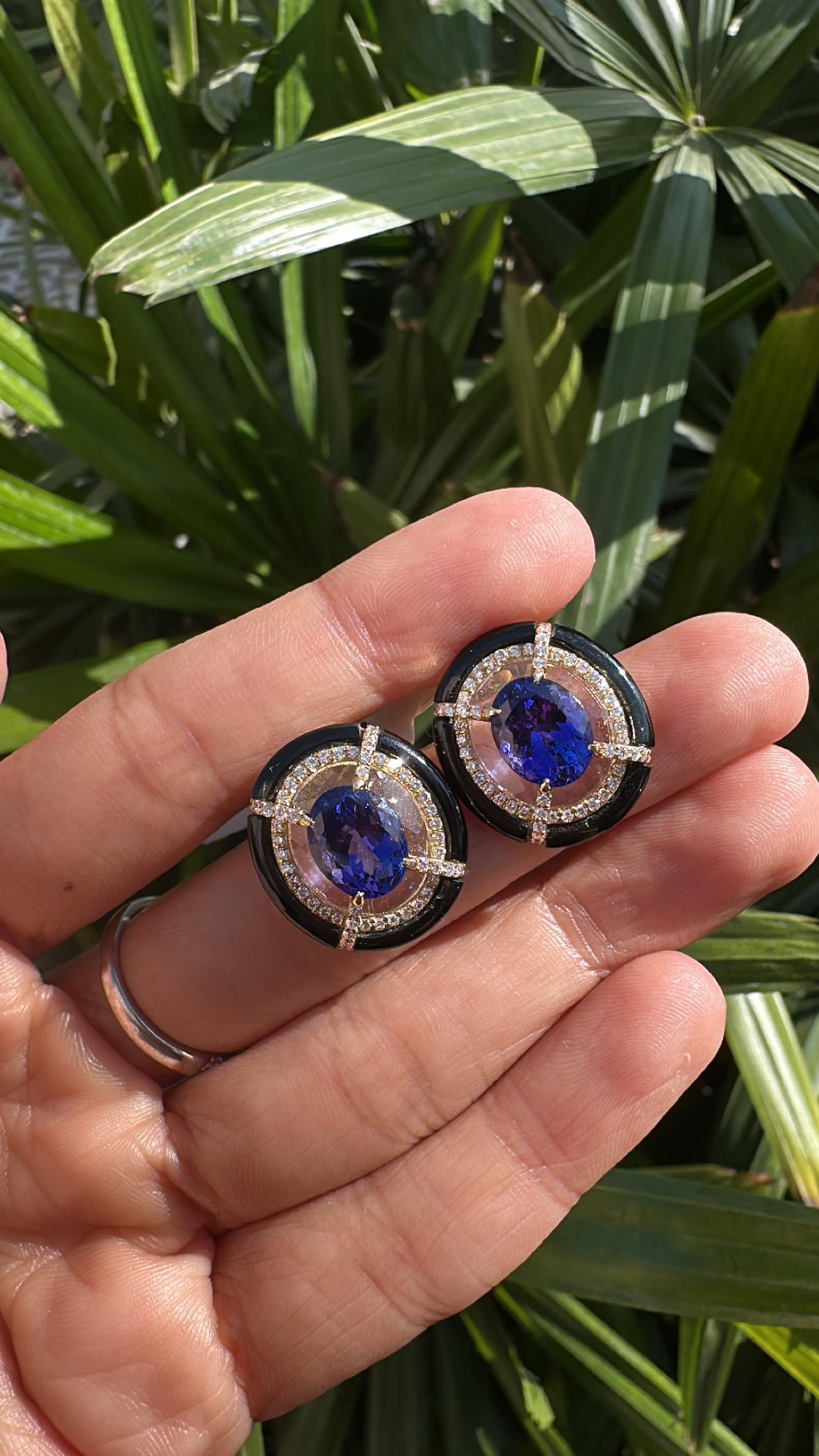Orecchini con montatura in oro 18 carati, tanzanite, cristallo di rocca, onice nera e diamanti in vendita 7
