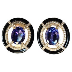 Set in 18K Gold, Tanzanite, Rock crystal, Black Onyx & Diamonds Stud Earrings