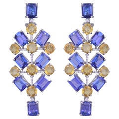 Orecchini Chandelier in oro 18 carati, tanzaniti, zaffiri gialli e diamanti