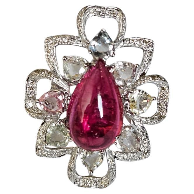 18K Gold, Turmalin-Cabochon, mehrere Saphire & Diamanten Cocktail-Ring im Angebot