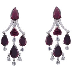 Set in 18k Gold, Tourmaline or Rubellite and Rose Cut Diamonds Dangler Earrings