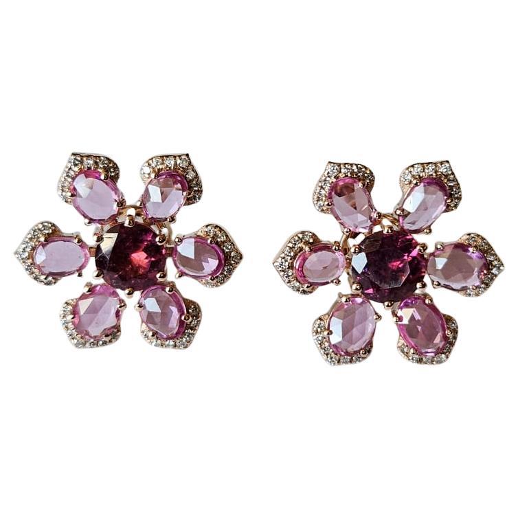 Set in 18K Gold, Tourmalines, Ceylon Pink Sapphires & Diamonds Stud Earrings