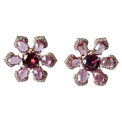 Clous d'oreilles en or 18 carats, tourmalines, saphirs roses de Ceylan et diamants