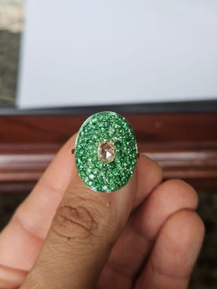 Set in 18K Gold, Tsavorite Garnets & Yellow Rose Cut Diamond Engagement Ring