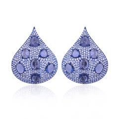 Set in 18K Gold with Blue Rhodium, Ceylon Blue Sapphires & Diamonds Stud Earring