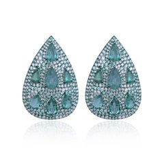 Set in 18K Gold with Green Rhodium, 8.16 carat Emeralds & Diamonds Stud Earrings