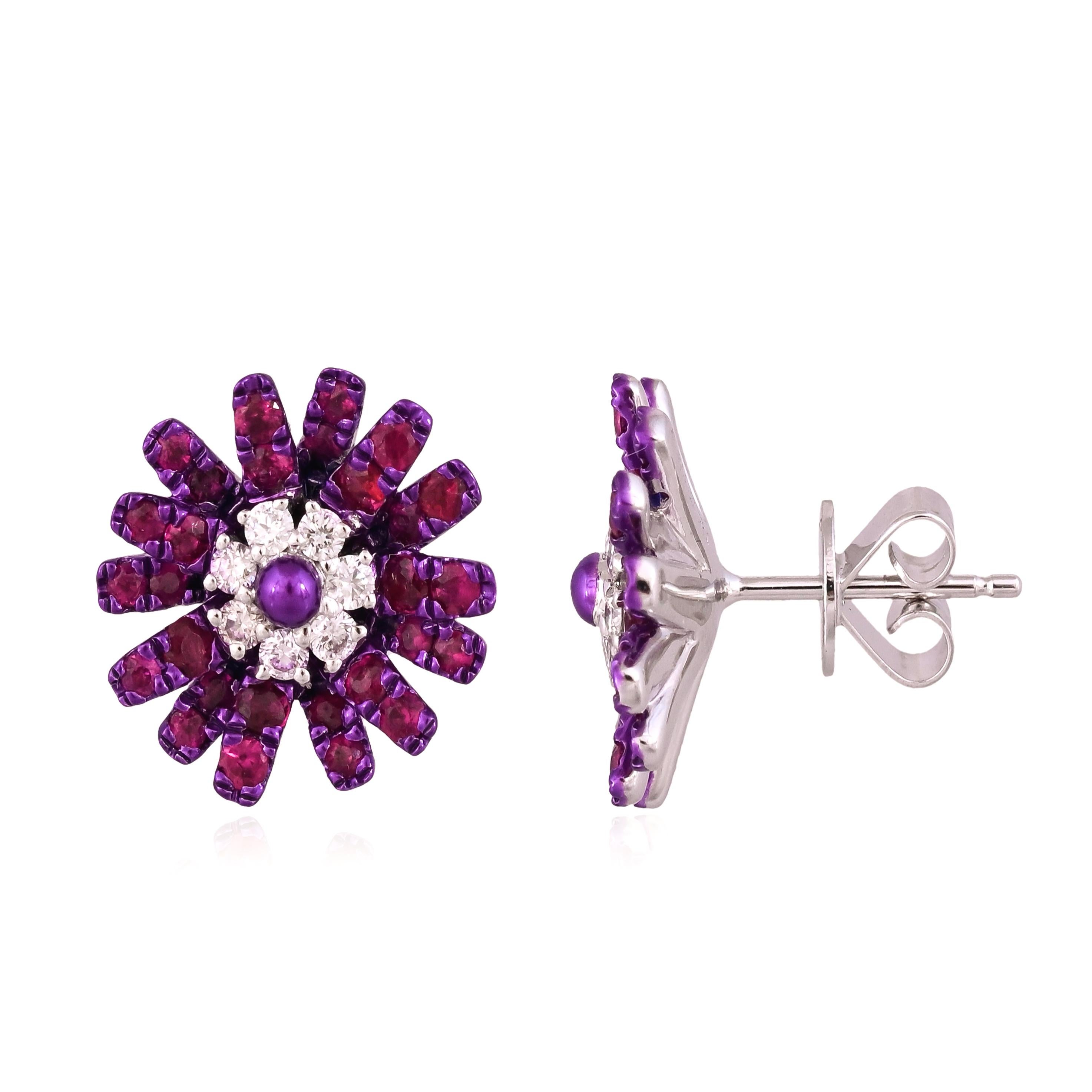 Set in 18K Gold with Purple Rhodium, Mozambique Ruby & Diamonds Stud Earrings For Sale 7