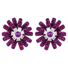Set in 18K Gold with Purple Rhodium, Mozambique Ruby & Diamonds Stud Earrings