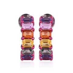 Set in 18K Gold with Red Rhodium, Ceylon Multi Sapphires Half Hoop Earrings