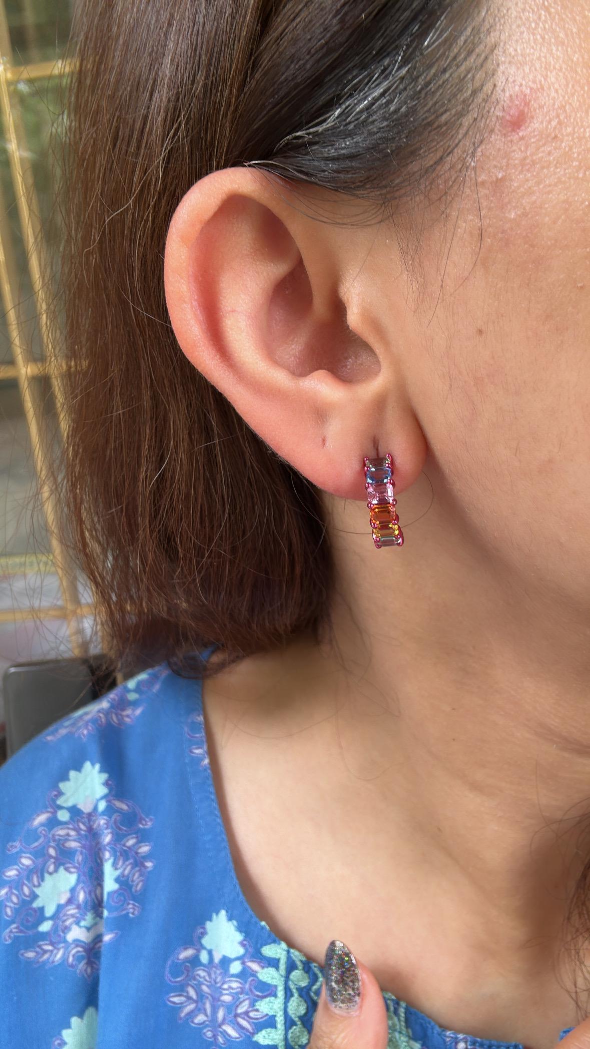 Set in 18K Gold with Red Rhodium, Ceylon Multi Sapphires Half Hoop Earrings For Sale 1