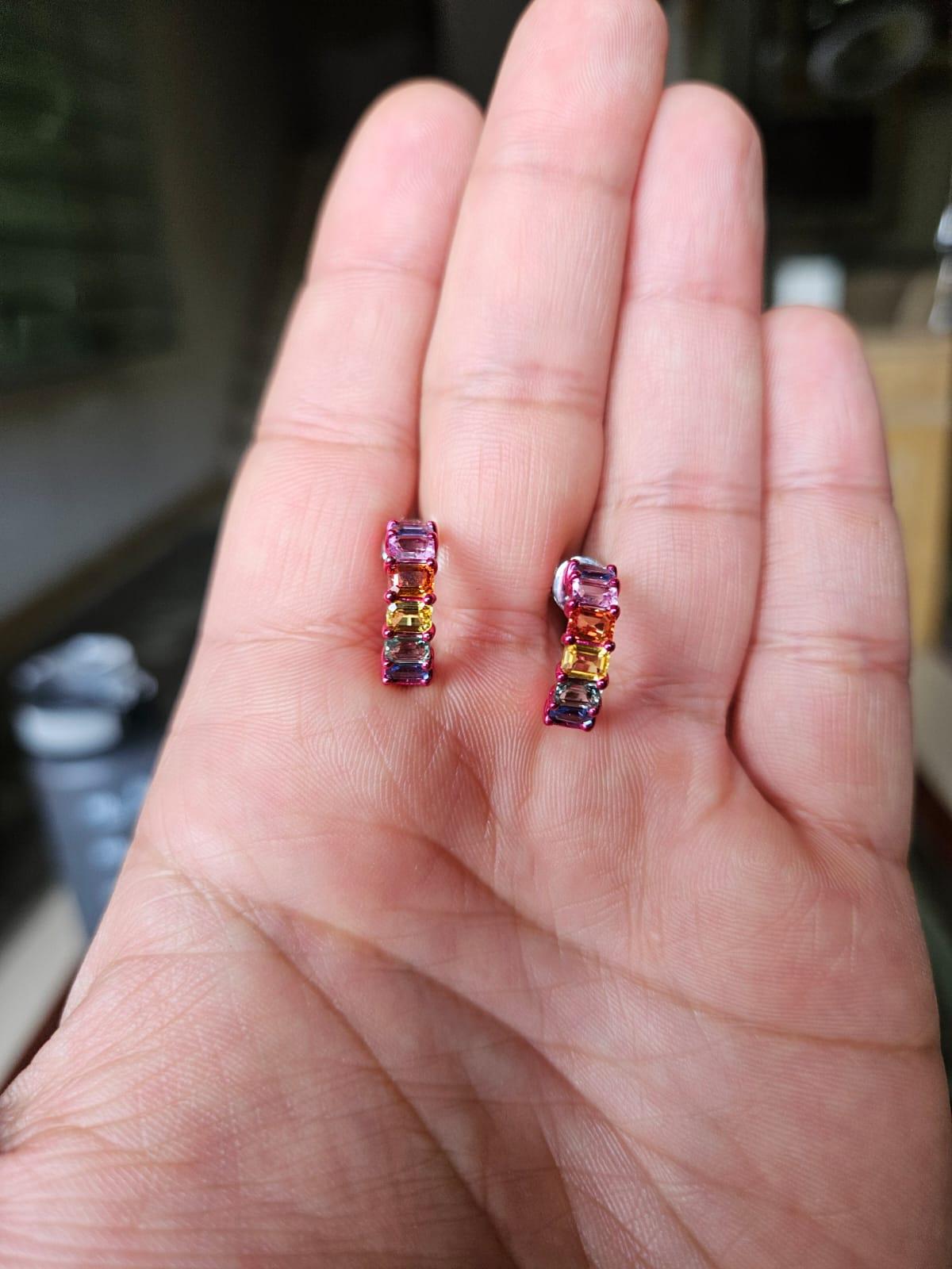 Set in 18K Gold with Red Rhodium, Ceylon Multi Sapphires Half Hoop Earrings For Sale 2