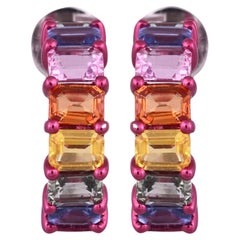 Set in 18K Gold with Red Rhodium, Ceylon Multi Sapphires Half Hoop Earrings