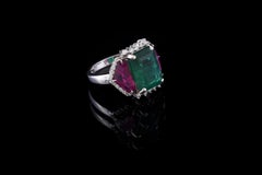 Set in 18 K Gold, Zambian Emerald and Mozambique Ruby and Diamonds Cocktail Ring