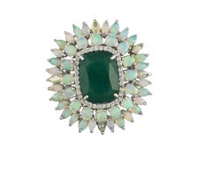 Set in 18K gold, Zambian Emerald, Australian opal and diamonds cocktail ring
