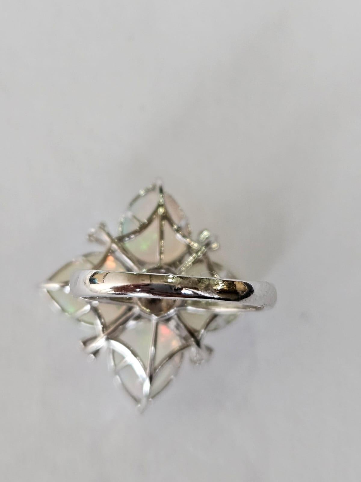 Modern Set in 18K Gold, Zambian Emerald, Ethiopian Opal & Diamonds Cocktail Ring For Sale