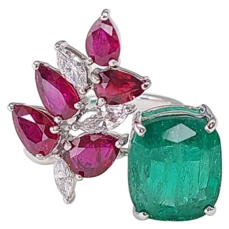 18K Gold Zambian Emerald Marquise Mozambique Ruby and Diamond Cocktail ...