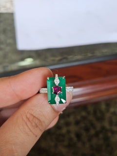 Set in 18K Gold, Zambian Emerald, Mozambique Ruby & Diamonds Engagement Ring
