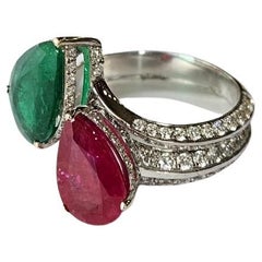Set in 18K Gold, Zambian Emerald, Mozambique Ruby & Diamonds Engagement Ring