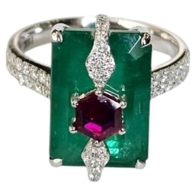 Set in 18K Gold, Zambian Emerald, Mozambique Ruby & Diamonds Engagement Ring