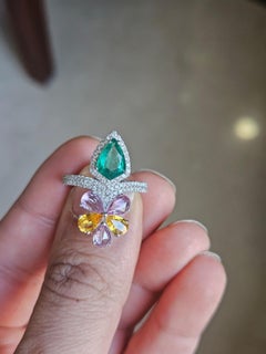 Set in 18K Gold, Zambian Emerald, Multi Sapphires & Diamonds Engagement Ring