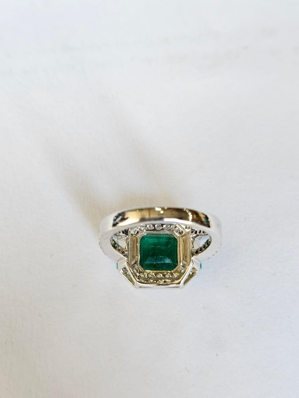 Modern Set in 18K Gold, Zambian Emerald, natural Turquoise & Diamonds Engagement Ring For Sale