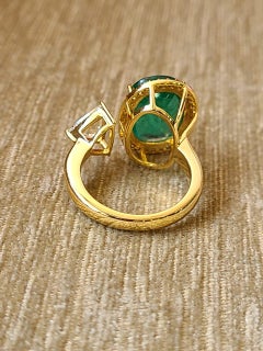 Set in 18K Gold, Zambian Emerald & Rose Cut Diamond Engagement/ Cocktail Ring