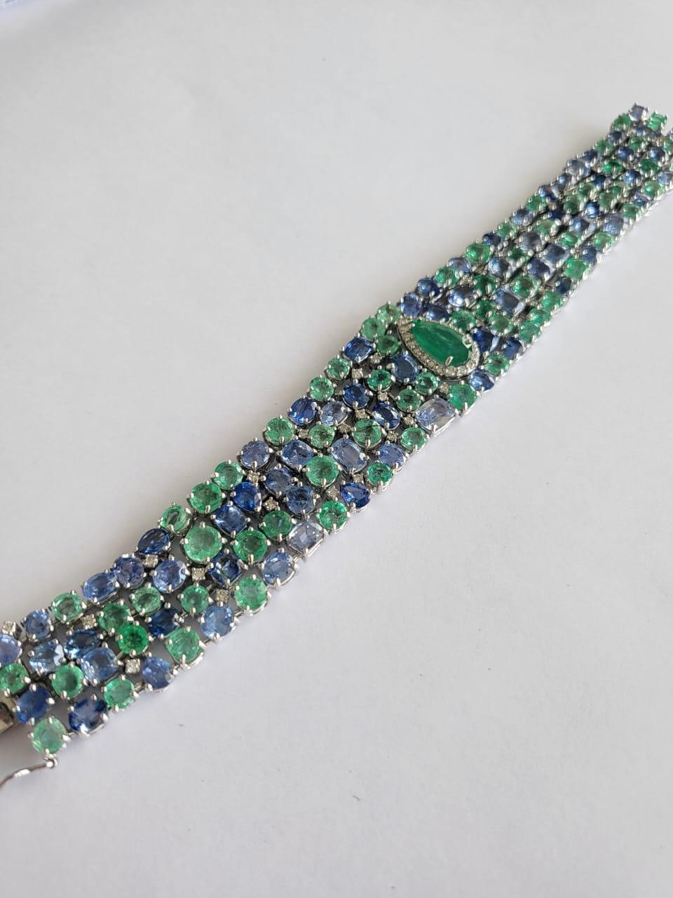 Set in 18k Gold, Zambian Emeralds, Blue Sapphires and Diamonds Modern Bracelets 4