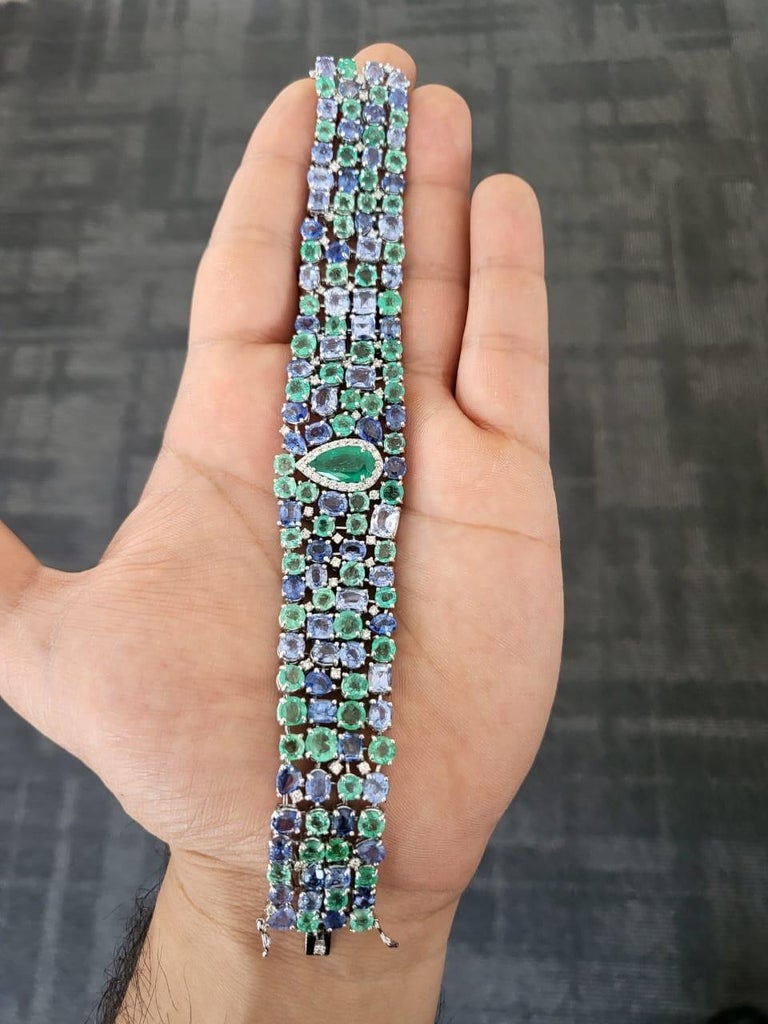 Set in 18k Gold, Zambian Emeralds, Blue Sapphires and Diamonds Modern ...