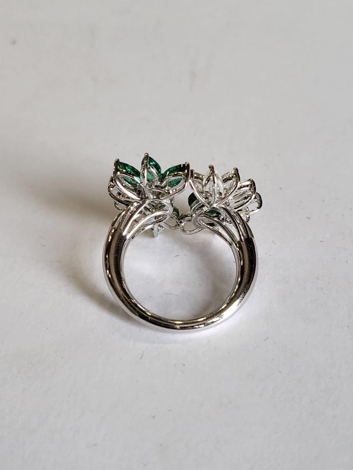Modern Set in 18K Gold, 2.92 carat Zambian Emerald & 2.02 carat Diamonds Engagement Ring
